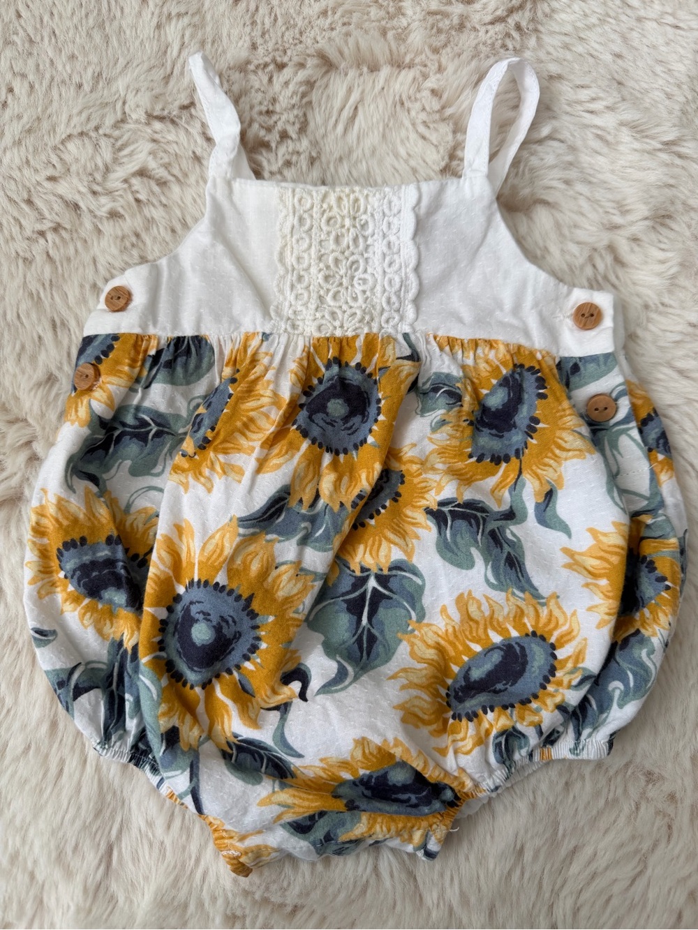 Tommy Bahama Sunflower Print White & Yellow Baby Romper